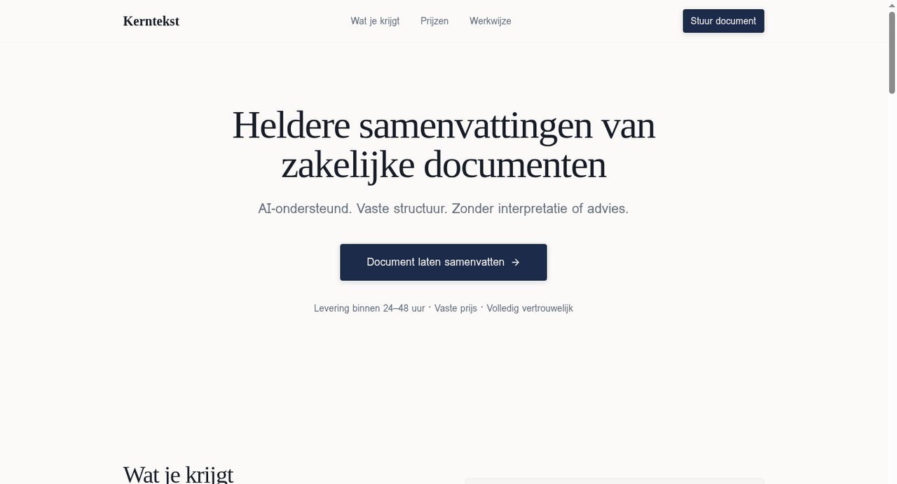 Screenshot van Kerntekst — AI Samenvattingen